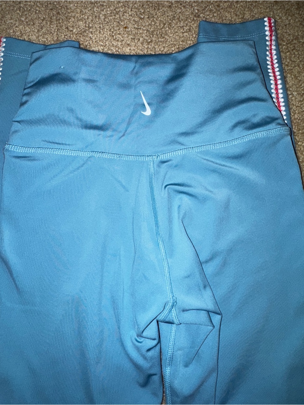 Nike Yoga Dri-FIT Crochet Trim High Waist Leggings Blue Orange S - Picture 4 of 4